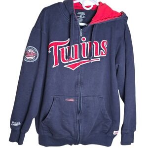 Minnesota Twins‎ Baseball Stitches Thick Zip-up Sweatshirt with Pockets Medium